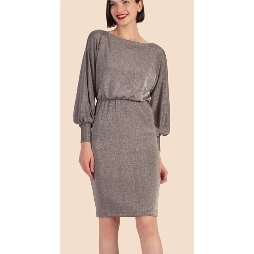Trina Turk Womens Blouson Dress Xs Silver Grey Formal Wedding Party Classic
